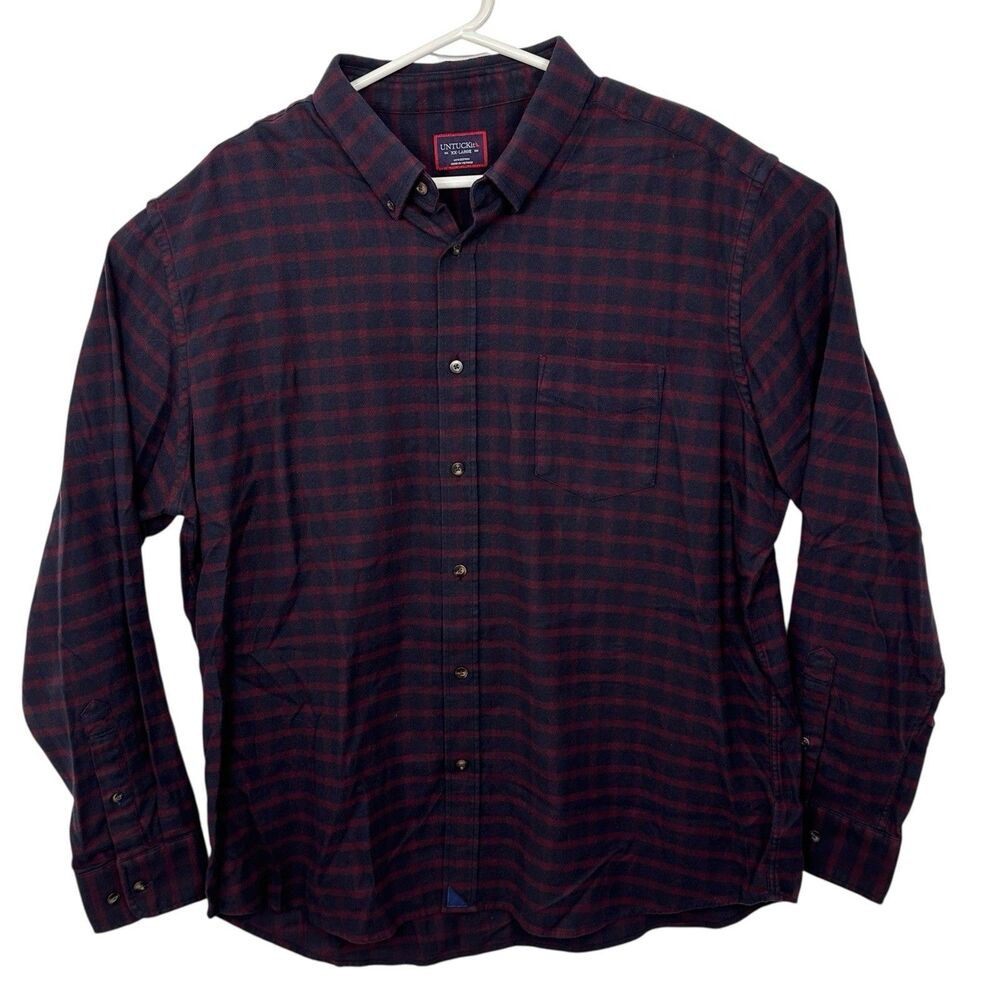 UNTUCKit Rully Flannel Shirt Plaid Long Sleeve 41274 Mens Size 2XL Dark Red Navy